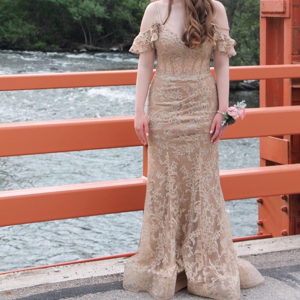 Ellie Wilde Gold Prom Dress